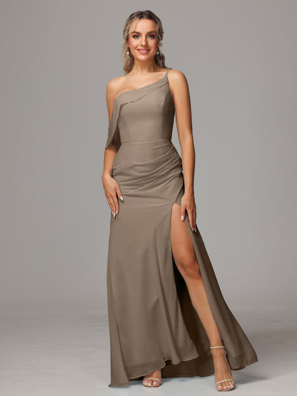 One Shoulder Off The Shoulder Chiffon Bridesmaid Dress