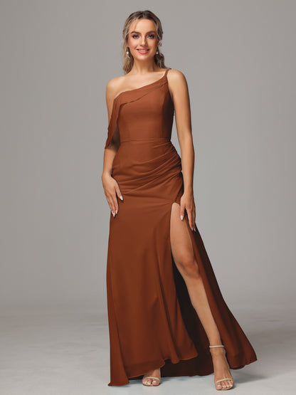 One Shoulder Off The Shoulder Chiffon Bridesmaid Dress