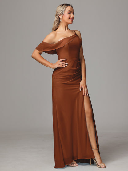 One Shoulder Off The Shoulder Chiffon Bridesmaid Dress