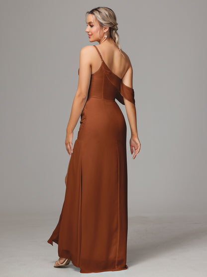 One Shoulder Off The Shoulder Chiffon Bridesmaid Dress