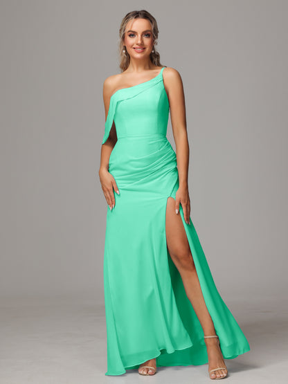 One Shoulder Off The Shoulder Chiffon Bridesmaid Dress