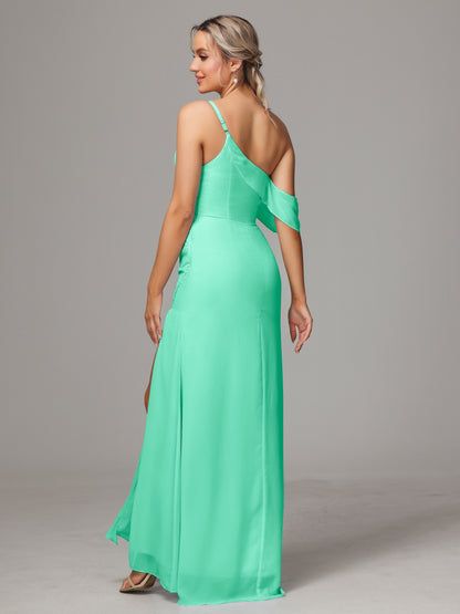One Shoulder Off The Shoulder Chiffon Bridesmaid Dress