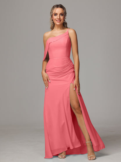 One Shoulder Off The Shoulder Chiffon Bridesmaid Dress
