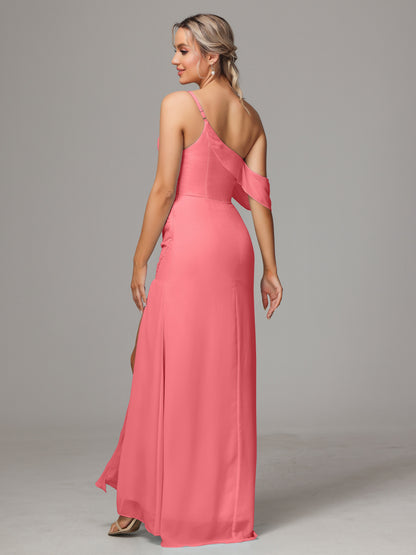 One Shoulder Off The Shoulder Chiffon Bridesmaid Dress
