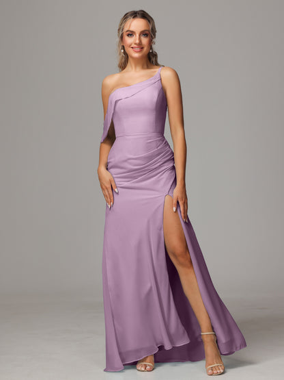 One Shoulder Off The Shoulder Chiffon Bridesmaid Dress