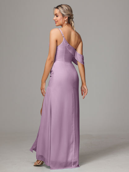 One Shoulder Off The Shoulder Chiffon Bridesmaid Dress