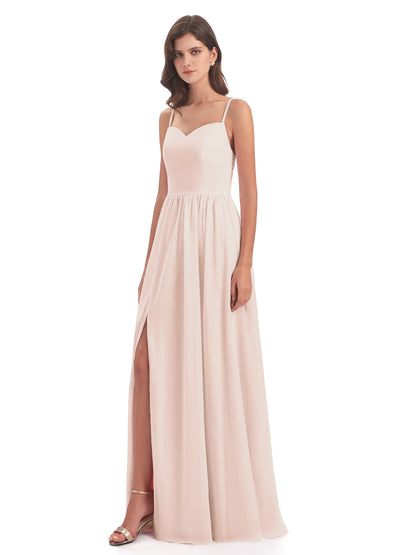 Madeline Spaghetti Straps Split Chiffon Bridesmaid Dresses