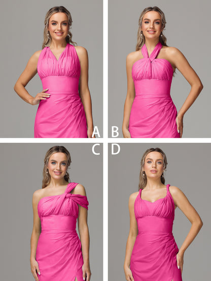 Sleeveless Off The Shoulder Chiffon Bridesmaid Dress With Slit