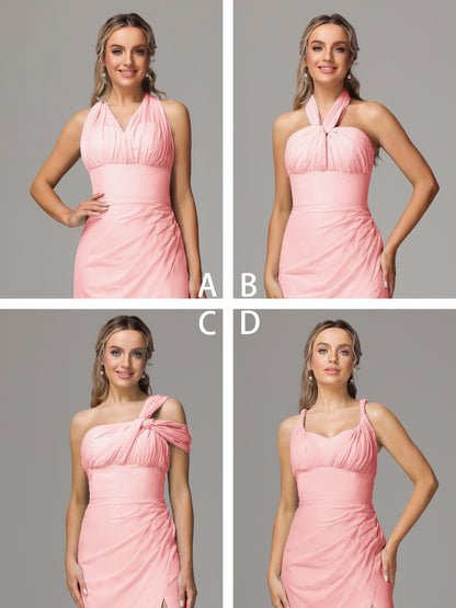 Sleeveless Off The Shoulder Chiffon Bridesmaid Dress With Slit