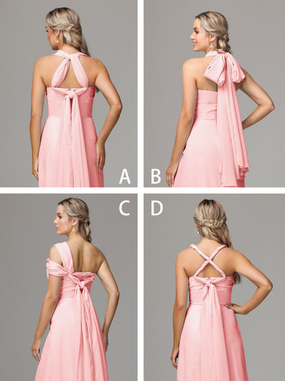 Sleeveless Off The Shoulder Chiffon Bridesmaid Dress With Slit