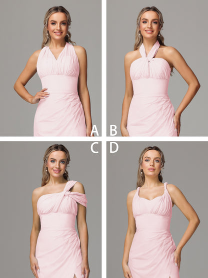 Sleeveless Off The Shoulder Chiffon Bridesmaid Dress With Slit