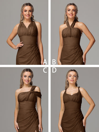 Sleeveless Off The Shoulder Chiffon Bridesmaid Dress With Slit