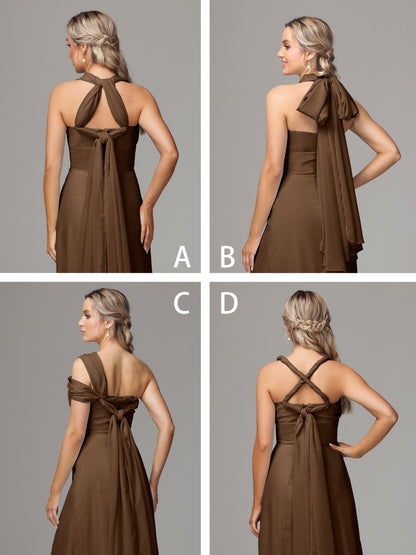 Sleeveless Off The Shoulder Chiffon Bridesmaid Dress With Slit