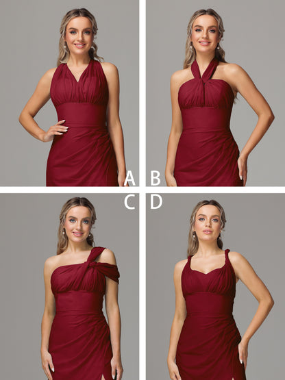 Sleeveless Off The Shoulder Chiffon Bridesmaid Dress With Slit