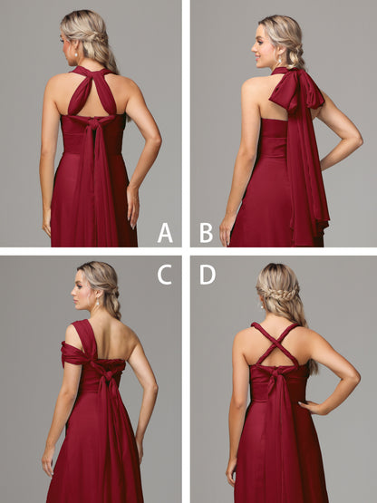 Sleeveless Off The Shoulder Chiffon Bridesmaid Dress With Slit