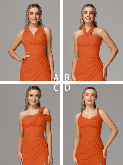 Sleeveless Off The Shoulder Chiffon Bridesmaid Dress With Slit