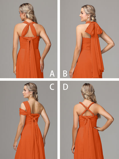 Sleeveless Off The Shoulder Chiffon Bridesmaid Dress With Slit
