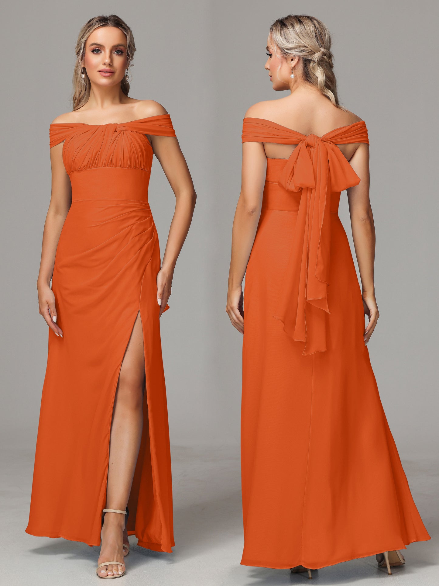 Sleeveless Off The Shoulder Chiffon Bridesmaid Dress With Slit