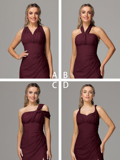 Sleeveless Off The Shoulder Chiffon Bridesmaid Dress With Slit