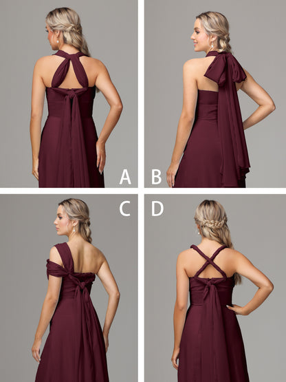 Sleeveless Off The Shoulder Chiffon Bridesmaid Dress With Slit