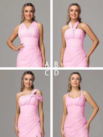Sleeveless Off The Shoulder Chiffon Bridesmaid Dress With Slit