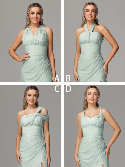 Sleeveless Off The Shoulder Chiffon Bridesmaid Dress With Slit