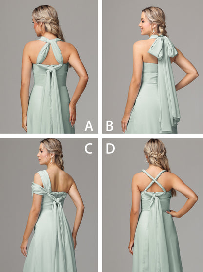 Sleeveless Off The Shoulder Chiffon Bridesmaid Dress With Slit