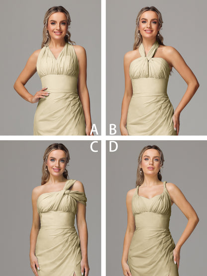 Sleeveless Off The Shoulder Chiffon Bridesmaid Dress With Slit