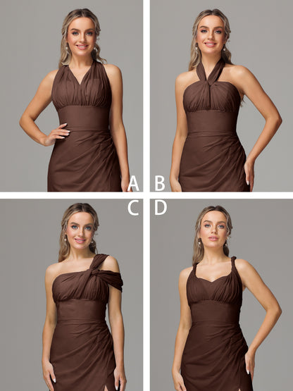Sleeveless Off The Shoulder Chiffon Bridesmaid Dress With Slit