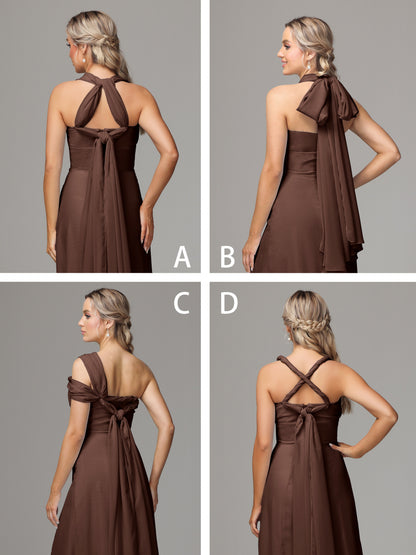 Sleeveless Off The Shoulder Chiffon Bridesmaid Dress With Slit