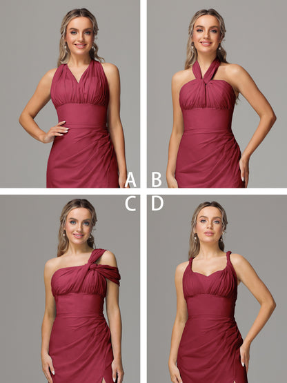Sleeveless Off The Shoulder Chiffon Bridesmaid Dress With Slit