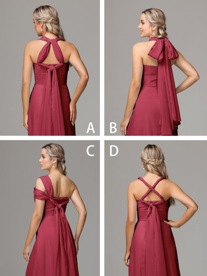 Sleeveless Off The Shoulder Chiffon Bridesmaid Dress With Slit