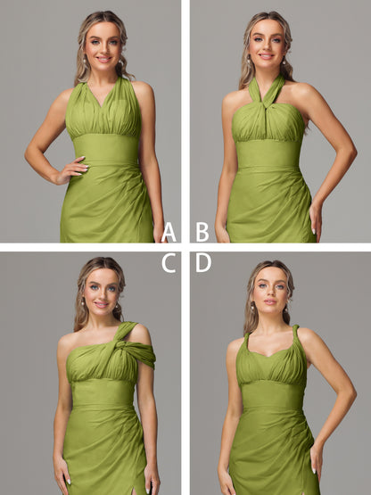 Sleeveless Off The Shoulder Chiffon Bridesmaid Dress With Slit