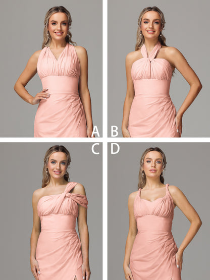 Sleeveless Off The Shoulder Chiffon Bridesmaid Dress With Slit