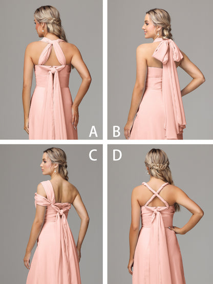 Sleeveless Off The Shoulder Chiffon Bridesmaid Dress With Slit