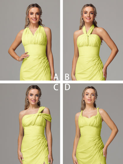 Sleeveless Off The Shoulder Chiffon Bridesmaid Dress With Slit