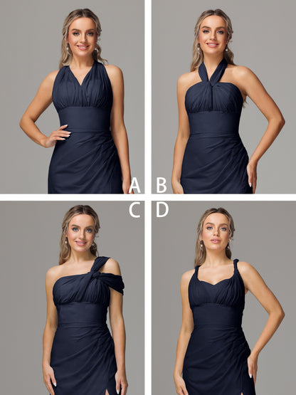 Sleeveless Off The Shoulder Chiffon Bridesmaid Dress With Slit
