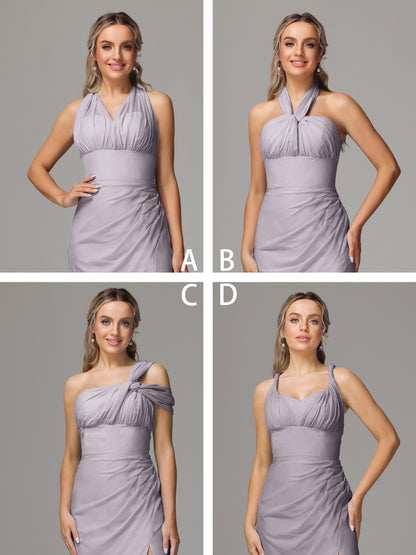 Sleeveless Off The Shoulder Chiffon Bridesmaid Dress With Slit
