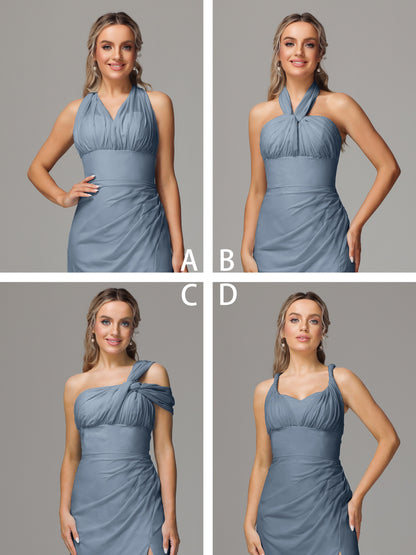 Sleeveless Off The Shoulder Chiffon Bridesmaid Dress With Slit