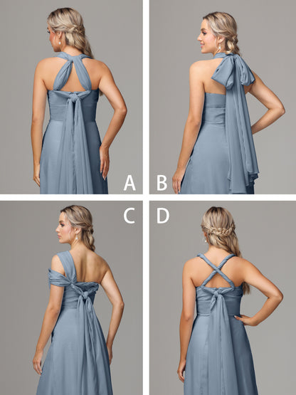 Sleeveless Off The Shoulder Chiffon Bridesmaid Dress With Slit