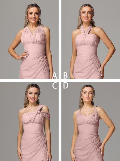 Sleeveless Off The Shoulder Chiffon Bridesmaid Dress With Slit