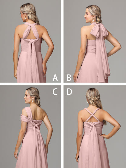 Sleeveless Off The Shoulder Chiffon Bridesmaid Dress With Slit