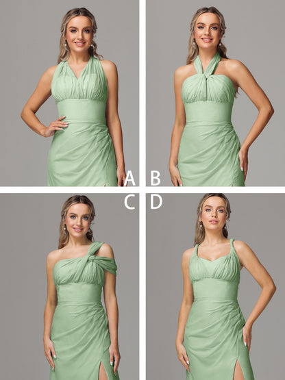 Sleeveless Off The Shoulder Chiffon Bridesmaid Dress With Slit