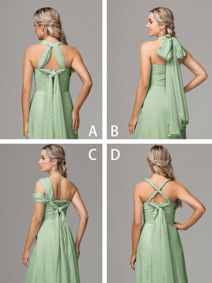 Sleeveless Off The Shoulder Chiffon Bridesmaid Dress With Slit