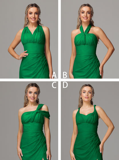Sleeveless Off The Shoulder Chiffon Bridesmaid Dress With Slit