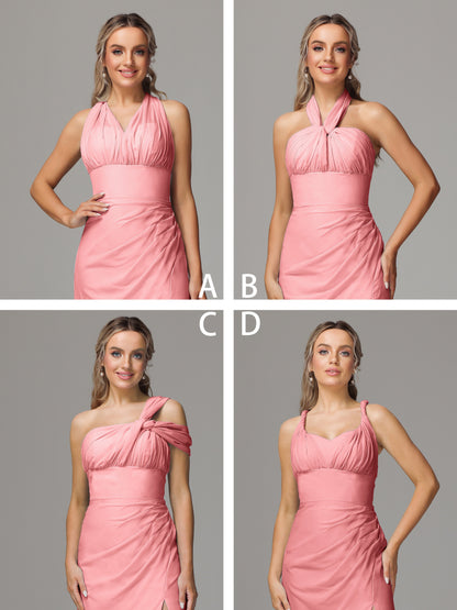 Sleeveless Off The Shoulder Chiffon Bridesmaid Dress With Slit
