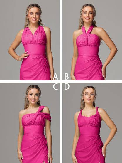 Sleeveless Off The Shoulder Chiffon Bridesmaid Dress With Slit