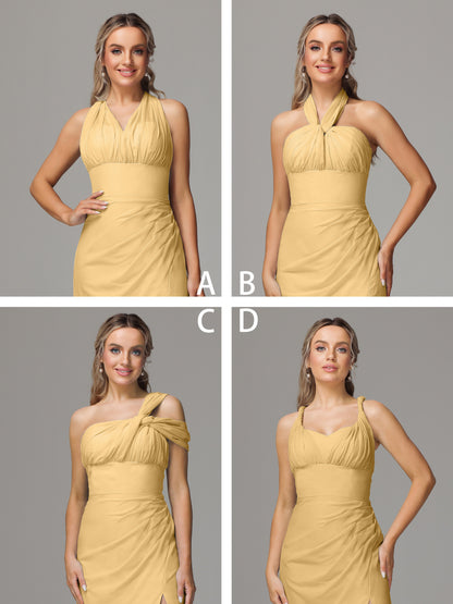 Sleeveless Off The Shoulder Chiffon Bridesmaid Dress With Slit