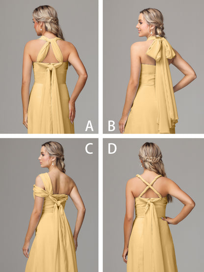 Sleeveless Off The Shoulder Chiffon Bridesmaid Dress With Slit