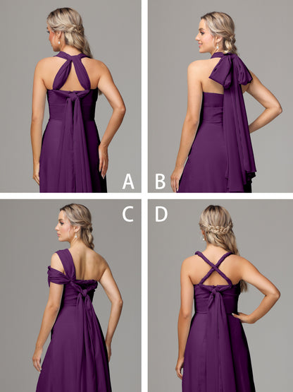 Sleeveless Off The Shoulder Chiffon Bridesmaid Dress With Slit